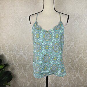 J Crew Factory Size 6 Mint Green Paisley Scalloped Cami Top Adjustable Straps